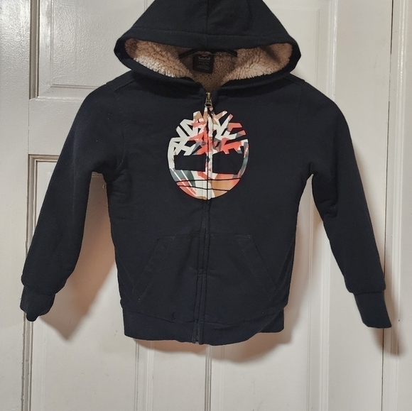 Timberland Kids L/G (6) Black Full-Zip Sherpa Lined Hoodie Sweatshirt Jacket - Picture 2 of 9